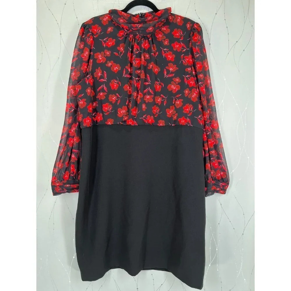 Badgley Mischka Black Red Floral High Neck Sheath Dress $495 - Picture 5 of 14
